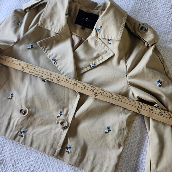 7 For All Mankind Cropped Trench Coat Classic Design Epualettes Embroidered Sz S - Picture 10 of 11